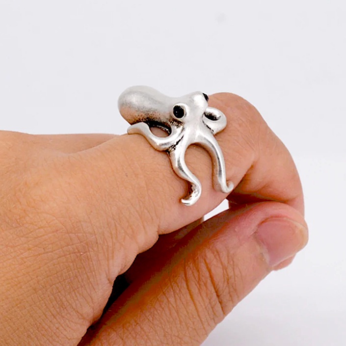 Silver Octopus Adjustable Ring